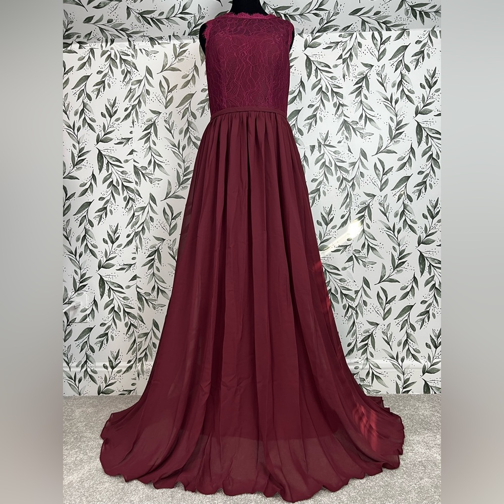 Burgundy Lace Chiffon Floor-length Prom Evening Gown Sz M NWT Cocktail Party #D